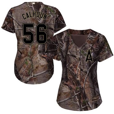 Personalized Angels #56 Kole Calhoun Camo Realtree Collection Cool Base Women’s Stitched Baseball Jersey