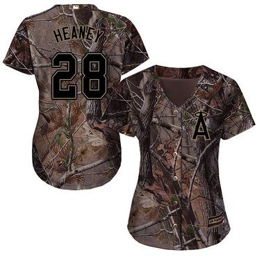 Personalized Angels #28 Andrew Heaney Camo Realtree Collection Cool Base Women’s Stitched Baseball Jersey