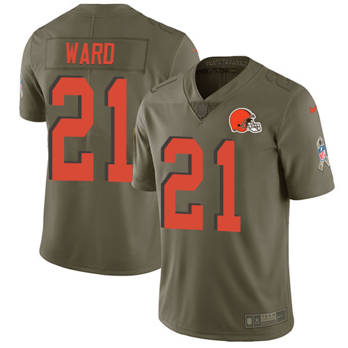 Personalized Browns #21 Denzel Ward Olive Youth Stitched NFL Limited 2017 Salute to Service Jersey