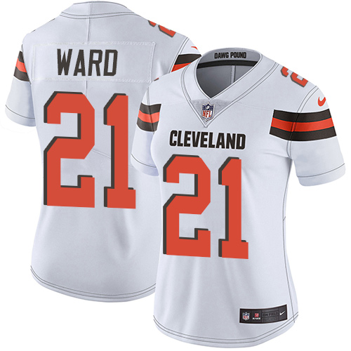Personalized Browns #21 Denzel Ward White Women’s Stitched NFL Untouchable Limited Jersey