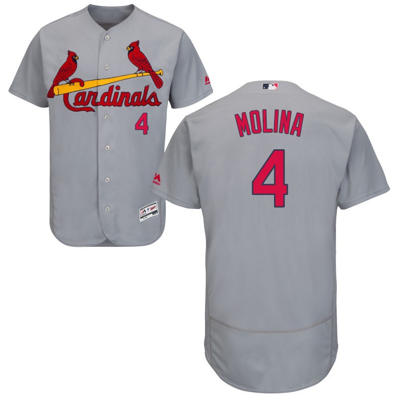 Personalized Men’s St. Louis Cardinals #4 Yadier Molina Gray Road Flex Base Jersey