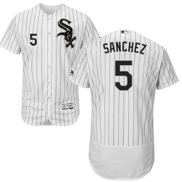 Personalized White Sox #5 Yolmer Sanchez White(Black Strip) Flexbase Authentic Collection Stitched Baseball Jerseys