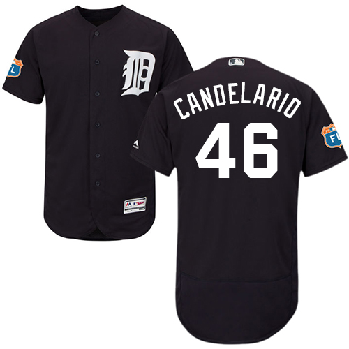Personalized Tigers #46 Jeimer Candelario Navy Blue Flexbase Authentic Collection Stitched Baseball Jersey