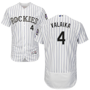 Personalized Rockies #4 Pat Valaika White Strip Flexbase Authentic Collection Stitched Baseball Jersey