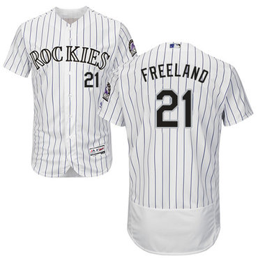 Personalized Rockies #21 Kyle Freeland White Strip Flexbase Authentic Collection Stitched Baseball Jersey