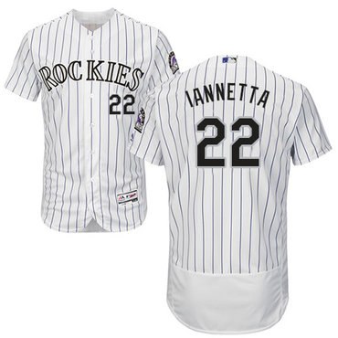Personalized Rockies #22 Chris Iannetta White Strip Flexbase Authentic Collection Stitched Baseball Jersey