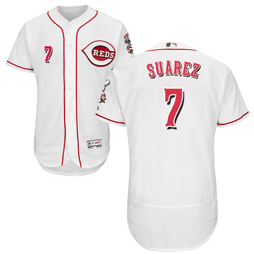 Personalized Reds #7 Eugenio Suarez White Flexbase Authentic Collection Stitched Baseball Jersey