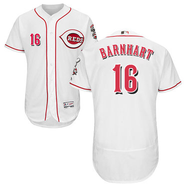 Personalized Reds #16 Tucker Barnhart White Flexbase Authentic Collection Stitched Baseball Jersey