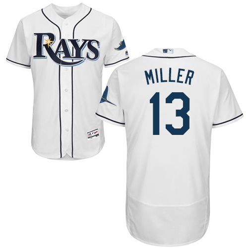 Personalized Rays #13 Brad Miller White Flexbase Authentic Collection Stitched Baseball Jersey