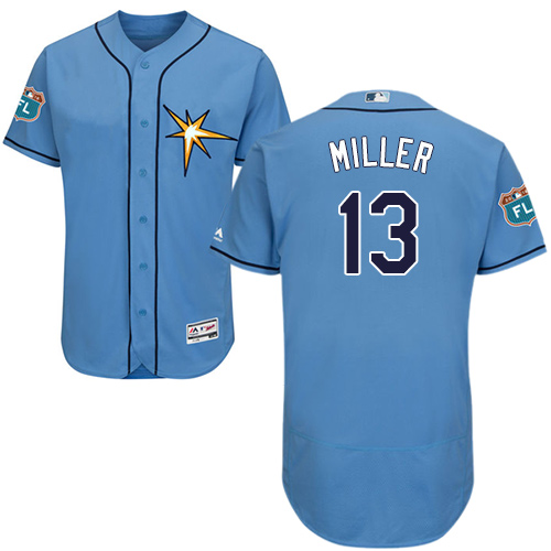 Personalized Rays #13 Brad Miller Light Blue Flexbase Authentic Collection Stitched Baseball Jersey