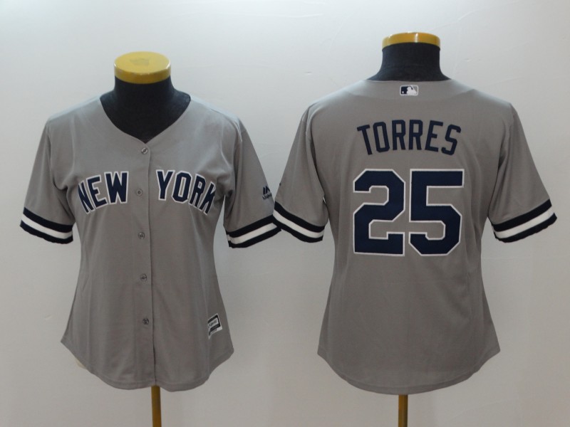 Personalized Women Yankees 25 Gleyber Torres Gray Women Cool Base Jersey