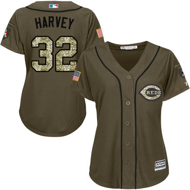 Personalized Reds #32 Matt Harvey Green Salute to Service Women’s Stitched Baseball Jersey