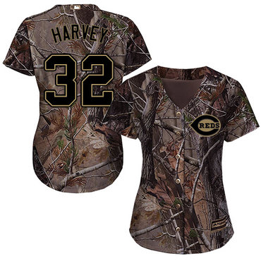 Personalized Reds #32 Matt Harvey Camo Realtree Collection Cool Base Women’s Stitched Baseball Jersey