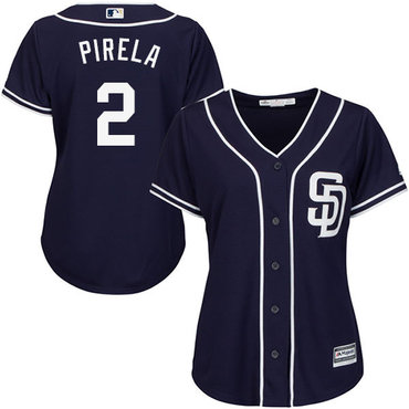 Personalized Padres #2 Jose Pirela Navy Blue Alternate Women’s Stitched Baseball Jersey