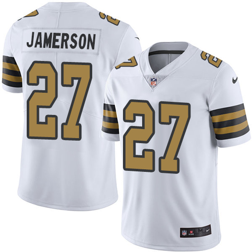Personalized Saints #27 Natrell Jamerson White Men’s Stitched NFL Limited Rush Jersey