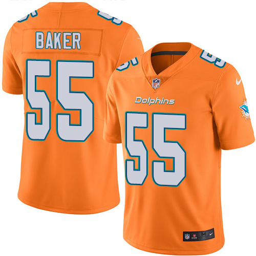 Personalized Dolphins #55 Jerome Baker Orange Men’s Stitched NFL Limited Rush Jersey