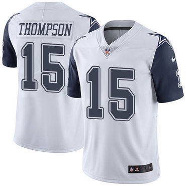 Personalized Cowboys #15 Deonte Thompson White Men’s Stitched NFL Limited Rush Jersey