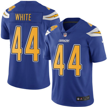 Personalized Chargers #44 Kyzir White Electric Blue Men’s Stitched NFL Limited Rush Jersey