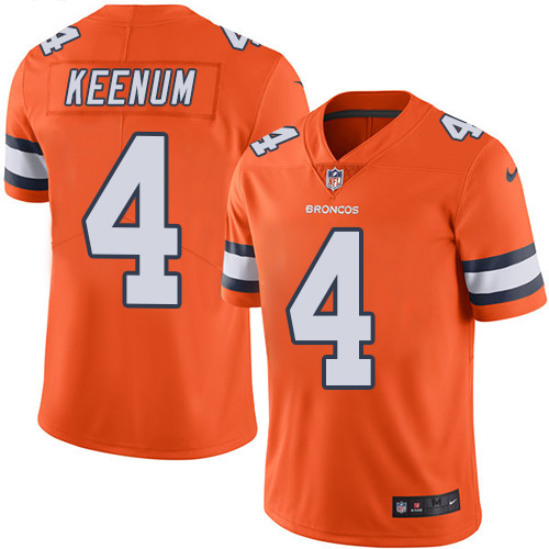 Personalized Broncos #4 Case Keenum Orange Men’s Stitched NFL Limited Rush Jersey