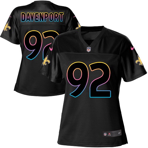 Personalized Saints #92 Marcus Davenport Black Women’s NFL Fashion Game Jersey