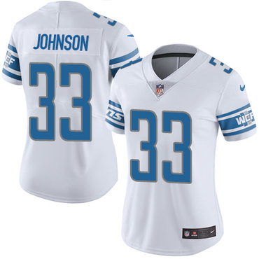 Personalized Lions #33 Kerryon Johnson White Women’s Stitched NFL Untouchable Limited Jersey