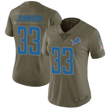 Personalized Lions #33 Kerryon Johnson Olive Women’s Stitched NFL Limited 2017 Salute to Service Jersey