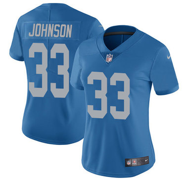 Personalized Lions #33 Kerryon Johnson Blue Throwback Women’s Stitched NFL Untouchable Limited Jersey