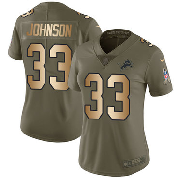 Personalized Lions #33 Kerryon Johnson Olive Gold Women’s Stitched NFL Limited 2017 Salute to Service Jersey