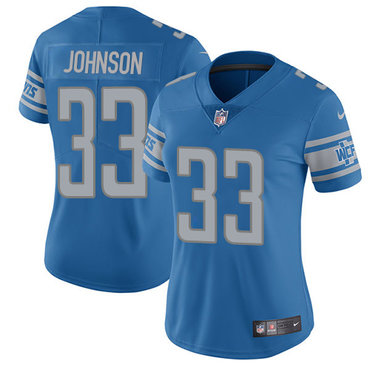 Personalized Lions #33 Kerryon Johnson Light Blue Team Color Women’s Stitched NFL Untouchable Limited Jersey