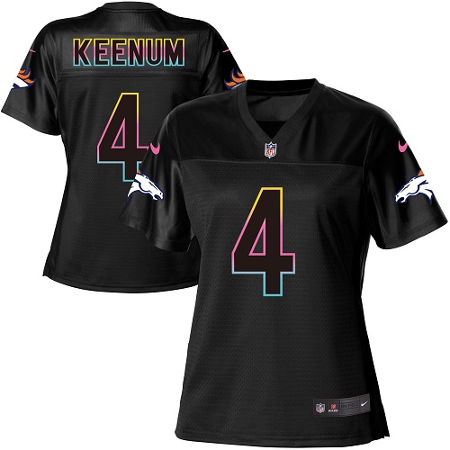 Personalized Broncos #4 Case Keenum Black Women’s NFL Fashion Game Jersey