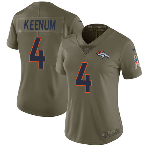 Personalized Broncos #4 Case Keenum Olive Women’s Stitched NFL Limited 2017 Salute to Service Jersey