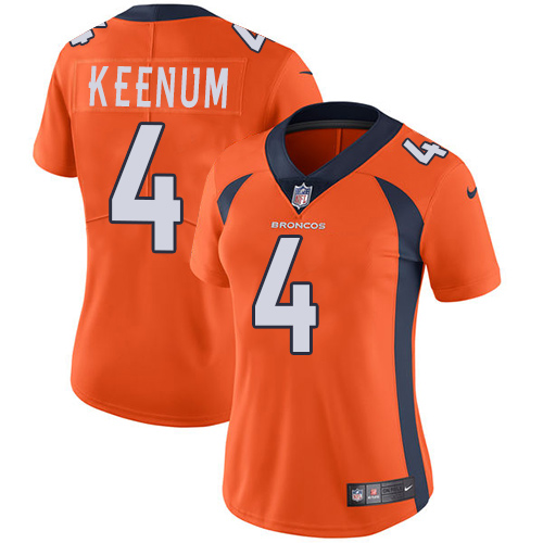 Personalized Broncos #4 Case Keenum Orange Team Color Women’s Stitched NFL Untouchable Limited Jersey