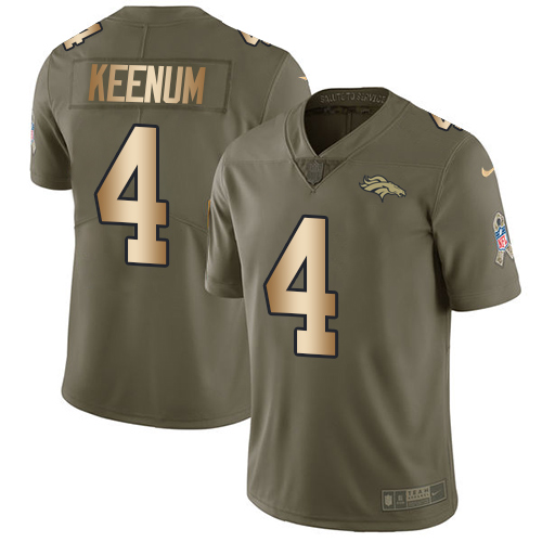 Personalized Broncos #4 Case Keenum Olive Gold Youth Stitched NFL Limited 2017 Salute to Service Jersey
