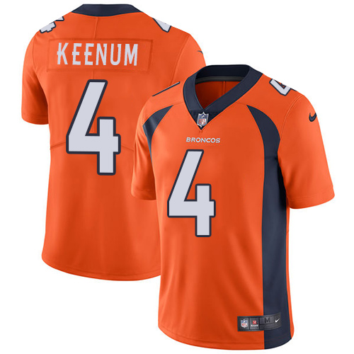 Personalized Broncos #4 Case Keenum Orange Team Color Youth Stitched NFL Untouchable Limited Jersey
