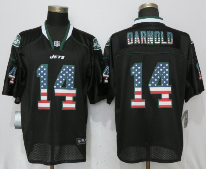 Personalized Jets 14 Darnold USA Flag Fashion Black Elite Jerseys