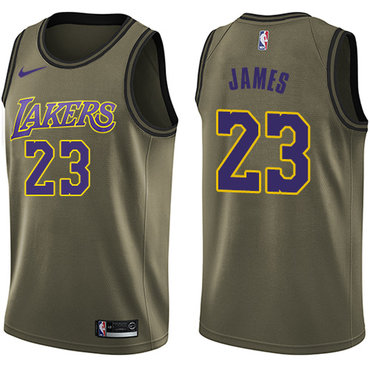 Personalized Lakers #23 LeBron James Green Salute to Service Youth NBA Swingman Jersey
