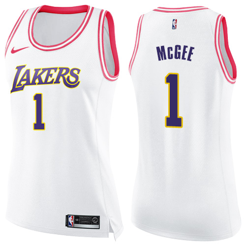 Personalized Lakers #1 JaVale McGee White Pink Women’s NBA Swingman Fashion Jersey