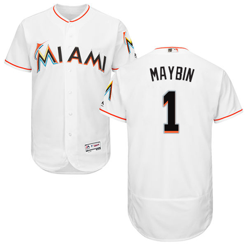 Personalized marlins #1 Cameron Maybin White Flexbase Authentic Collection Stitched Baseball Jersey