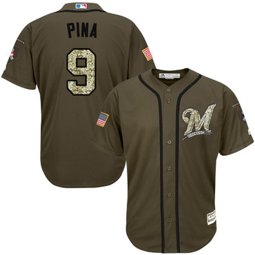 Personalized Brewers #9 Manny Pina Green Salute to Service Stitched Baseball Jersey