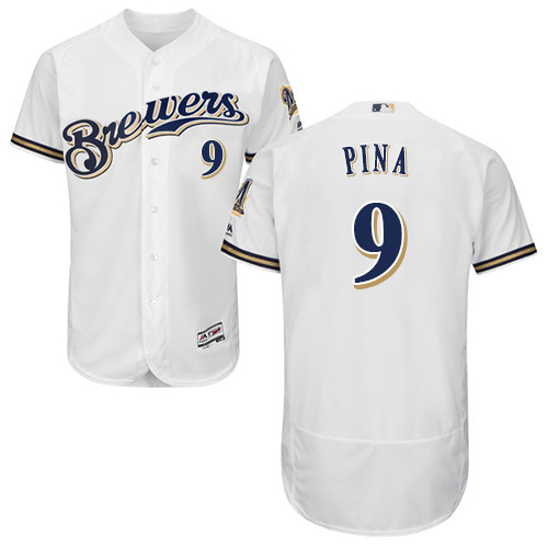 Personalized Brewers #9 Manny Pina White Flexbase Authentic Collection Stitched Baseball Jersey
