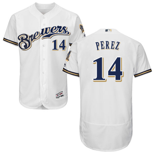 Personalized Brewers #14 Hernan Perez White Flexbase Authentic Collection Stitched Baseball Jersey