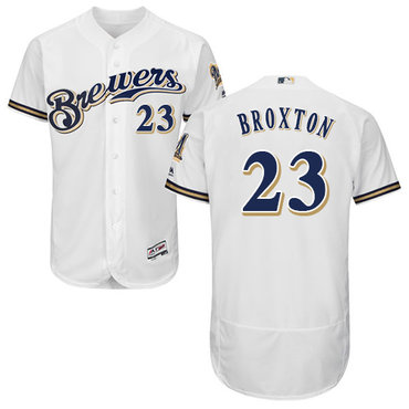 Personalized Brewers #23 Keon Broxton White Flexbase Authentic Collection Stitched Baseball Jersey