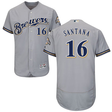 Personalized Brewers #16 Domingo Santana Grey Flexbase Authentic Collection Stitched Baseball Jersey