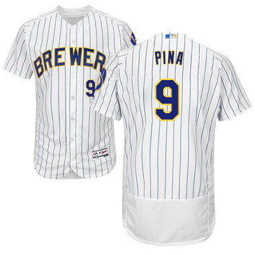 Personalized Brewers #9 Manny Pina White Strip Flexbase Authentic Collection Stitched Baseball Jersey