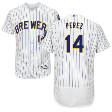 Personalized Brewers #14 Hernan Perez White Strip Flexbase Authentic Collection Stitched Baseball Jersey