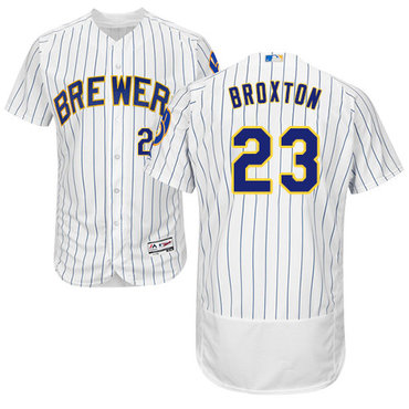 Personalized Brewers #23 Keon Broxton White Strip Flexbase Authentic Collection Stitched Baseball Jersey