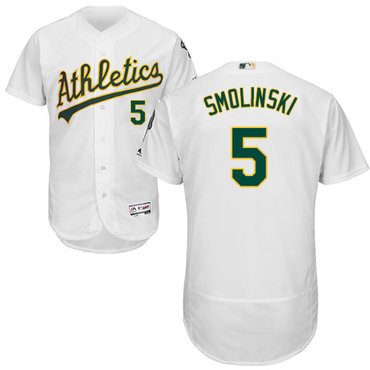 Personalized Athletics #5 Jake Smolinski White Flexbase Authentic Collection Stitched Baseball Jersey