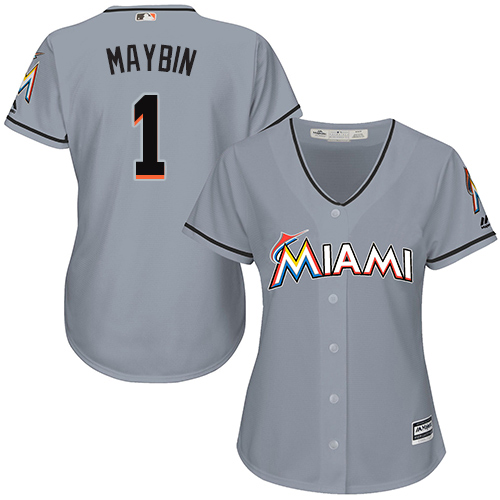 Personalized Marlins #1 Cameron Maybin Grey Road Women’s Stitched Baseball Jersey