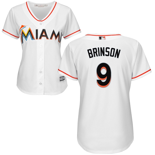 Personalized Marlins #9 Lewis Brinson White Home Women’s Stitched Baseball Jersey