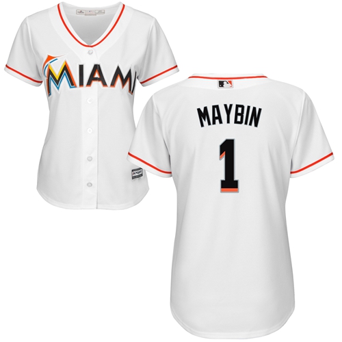 Personalized Marlins #1 Cameron Maybin White Home Women’s Stitched Baseball Jersey